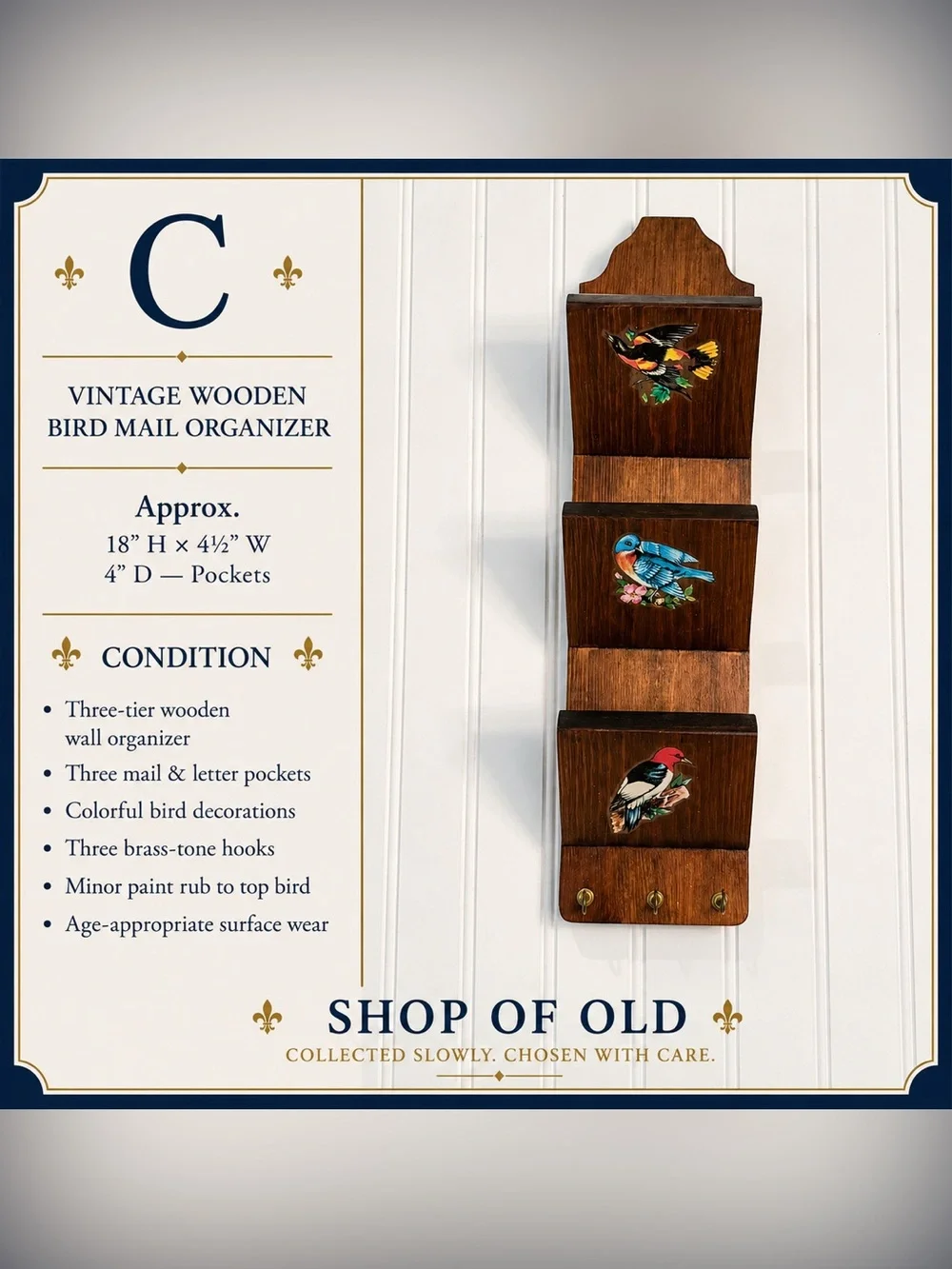 Vintage Wooden Bird Mail Organizer